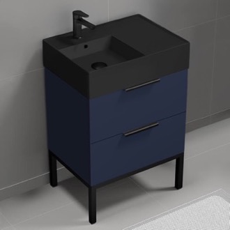 Bathroom Vanity Modern Small Bathroom Vanity, Navy Blue, Black Ceramic Sink, 24 Inch, Free Standing Nameeks DERIN402